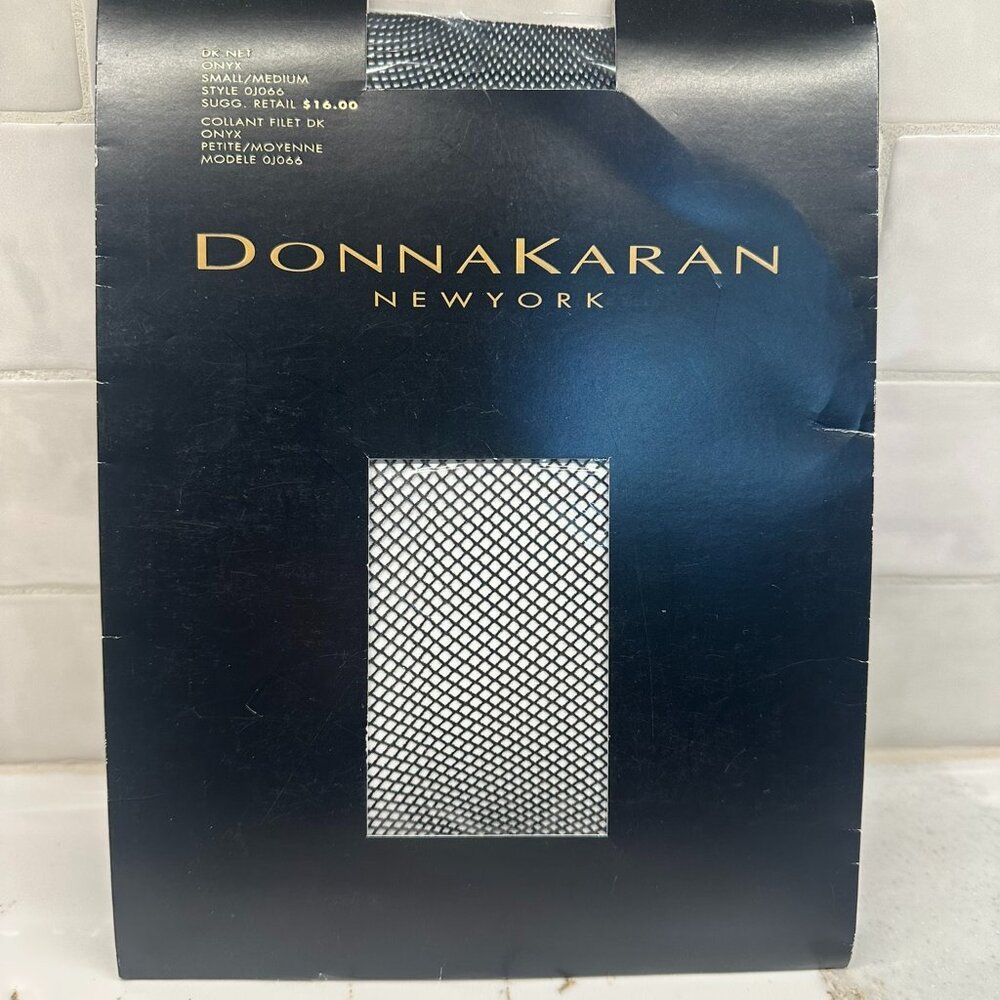 NEW!  Donna Karen New York Fishnet Pantyhose BLACK S/M CITY PUNK GRUNGE CLUB